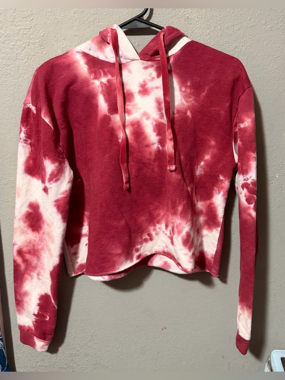 Tie-Dye Crop Hoodie - Red & White Women’s Top